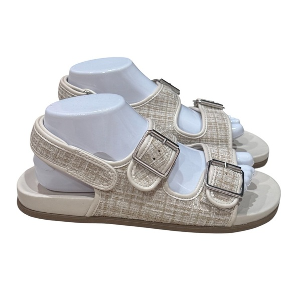 NWOT Seychelles Bobbie Ivory Tweed Strappy Hook and Loop Sandals Old Money 8.5 - Picture 6 of 11